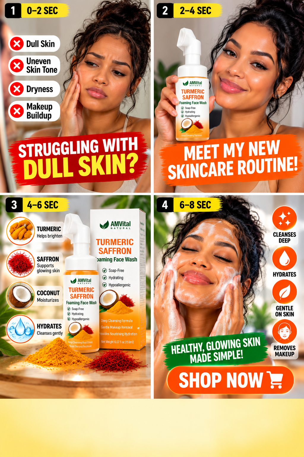 AMVital Turmeric Saffron Foaming Face Wash with Cleansing Brush