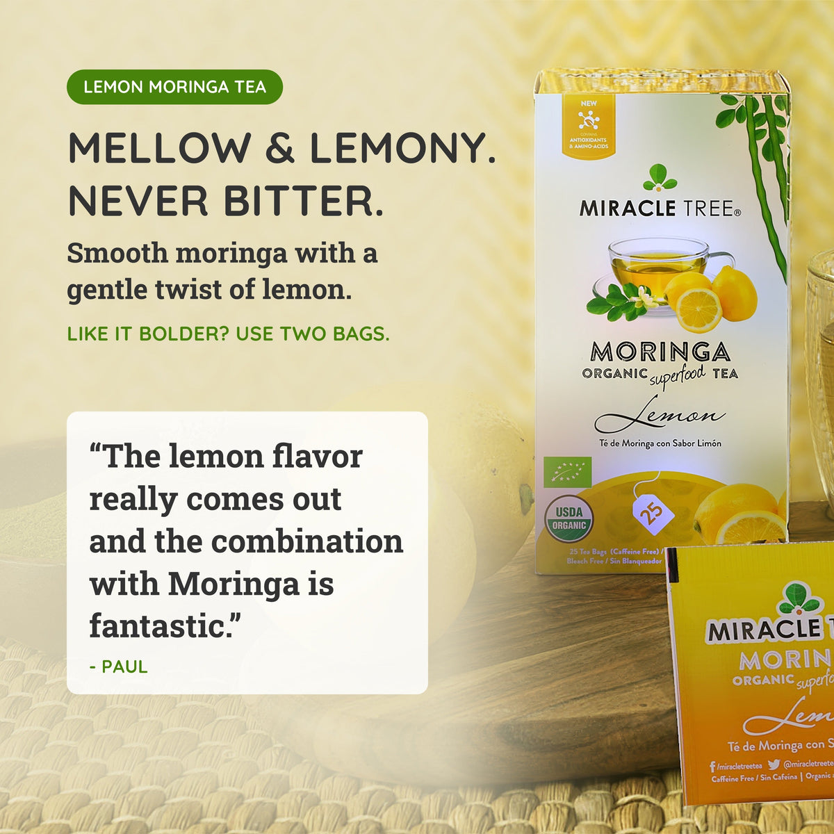 Organic Moringa Tea - Lemon - Caffeine-Free Herbal Tea