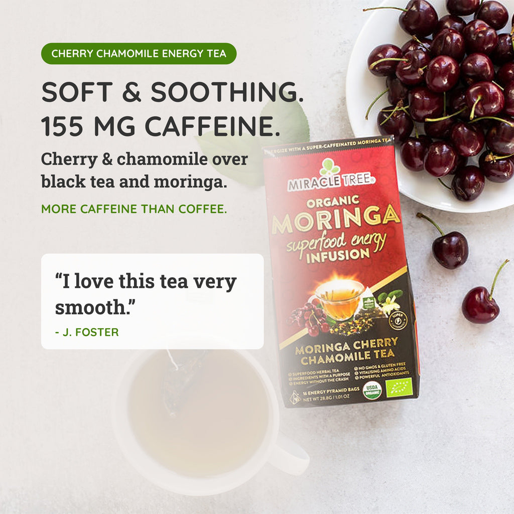 Organic Moringa Energy Tea - Cherry Chamomile - Natural Coffee Alternative