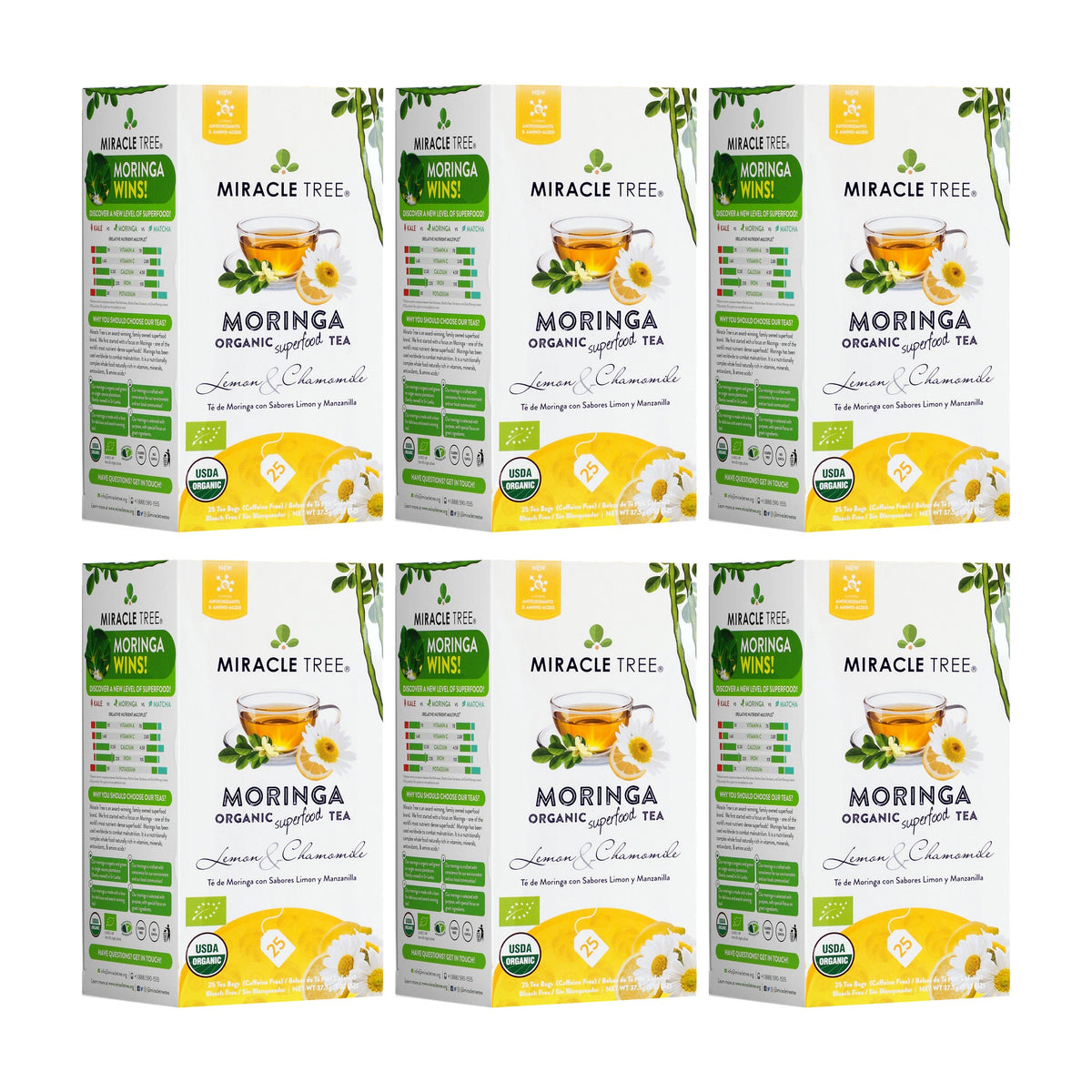 Organic Moringa Tea - Lemon & Chamomile - Caffeine-Free Herbal Tea
