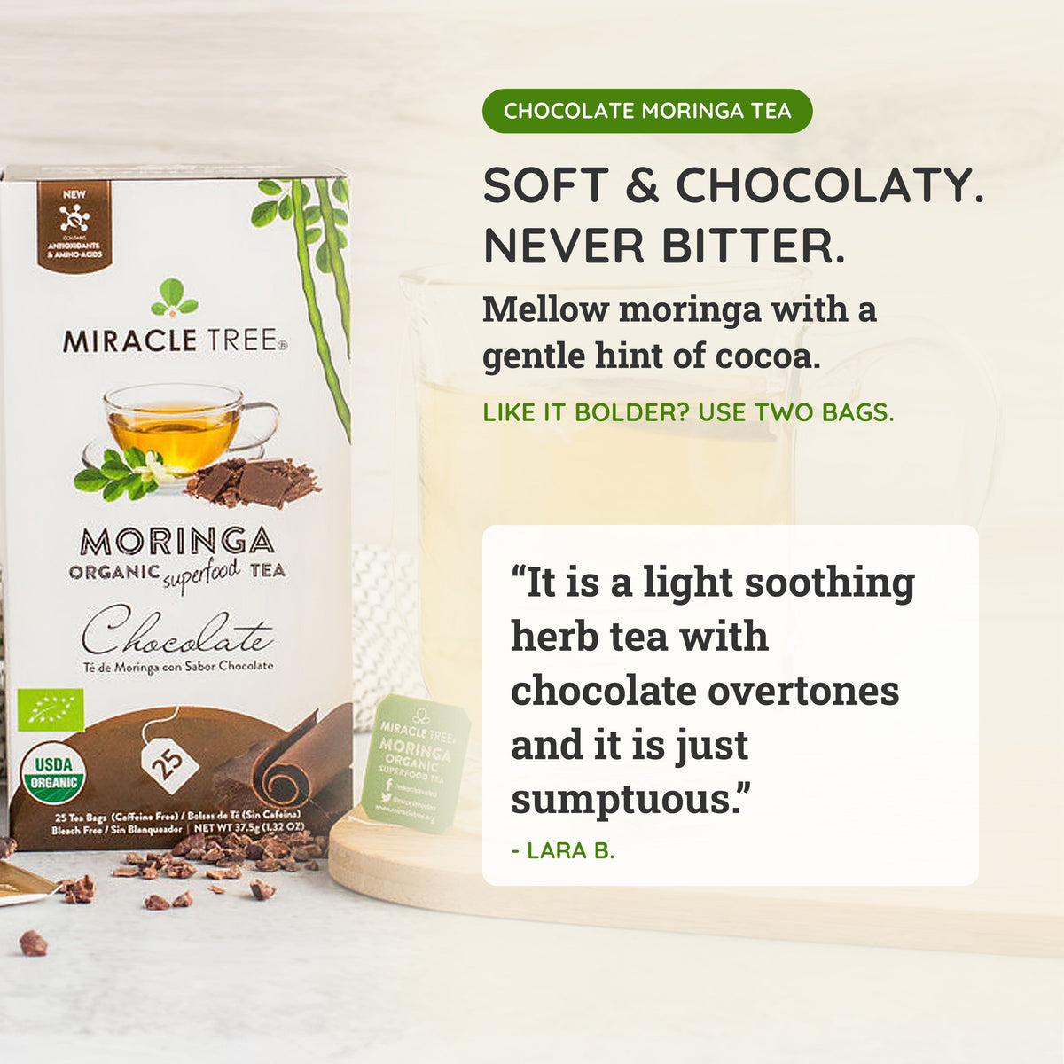 Organic Moringa Tea - Chocolate - Caffeine-Free Herbal Tea