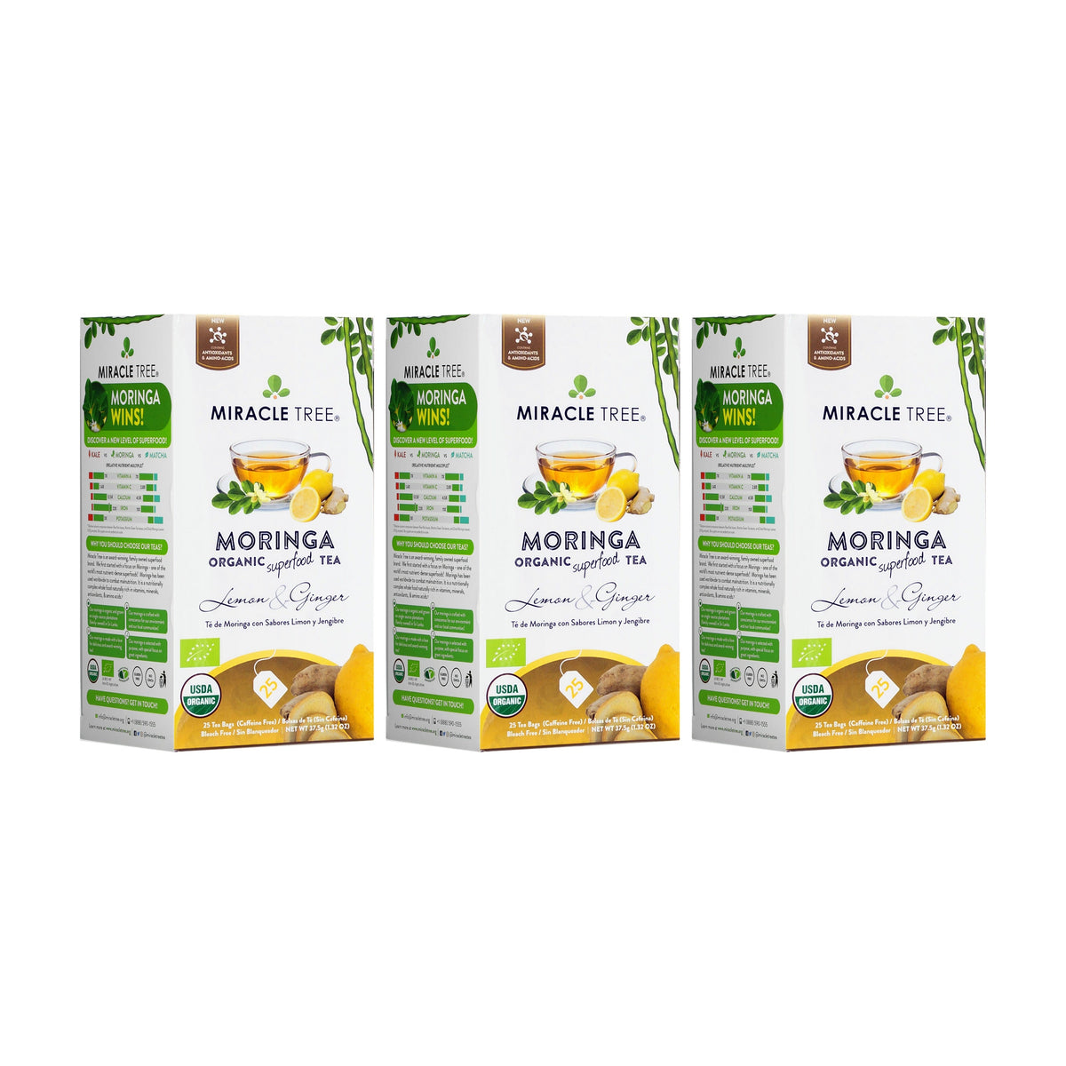 Organic Moringa Tea - Lemon & Ginger - Caffeine-Free Herbal Tea