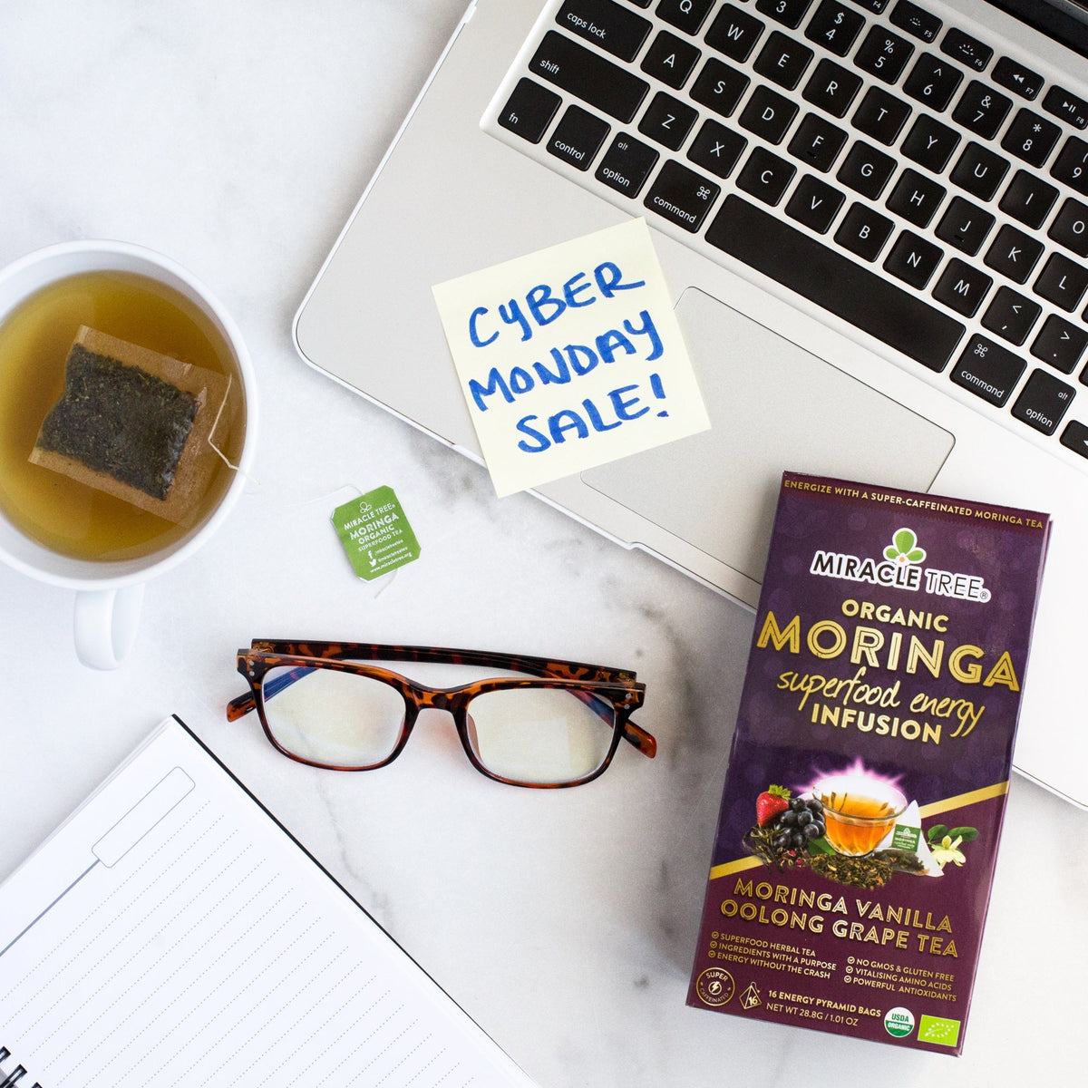 Organic Moringa Energy Tea - Vanilla Oolong Grape - Natural Coffee Alternative