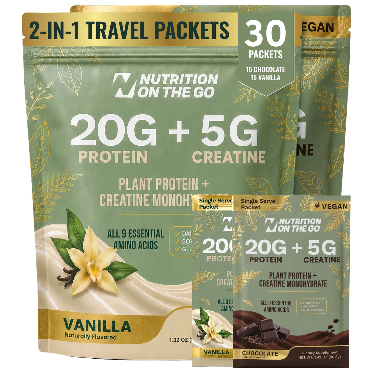2-in-1 Vegan Protein + Creatine Travel Packets