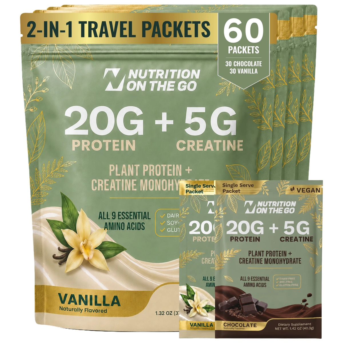 2-in-1 Vegan Protein + Creatine Travel Packets