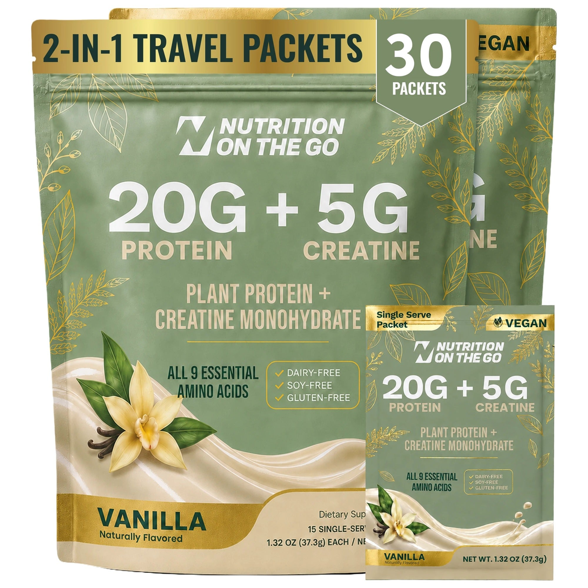 2-in-1 Vegan Protein + Creatine Travel Packets