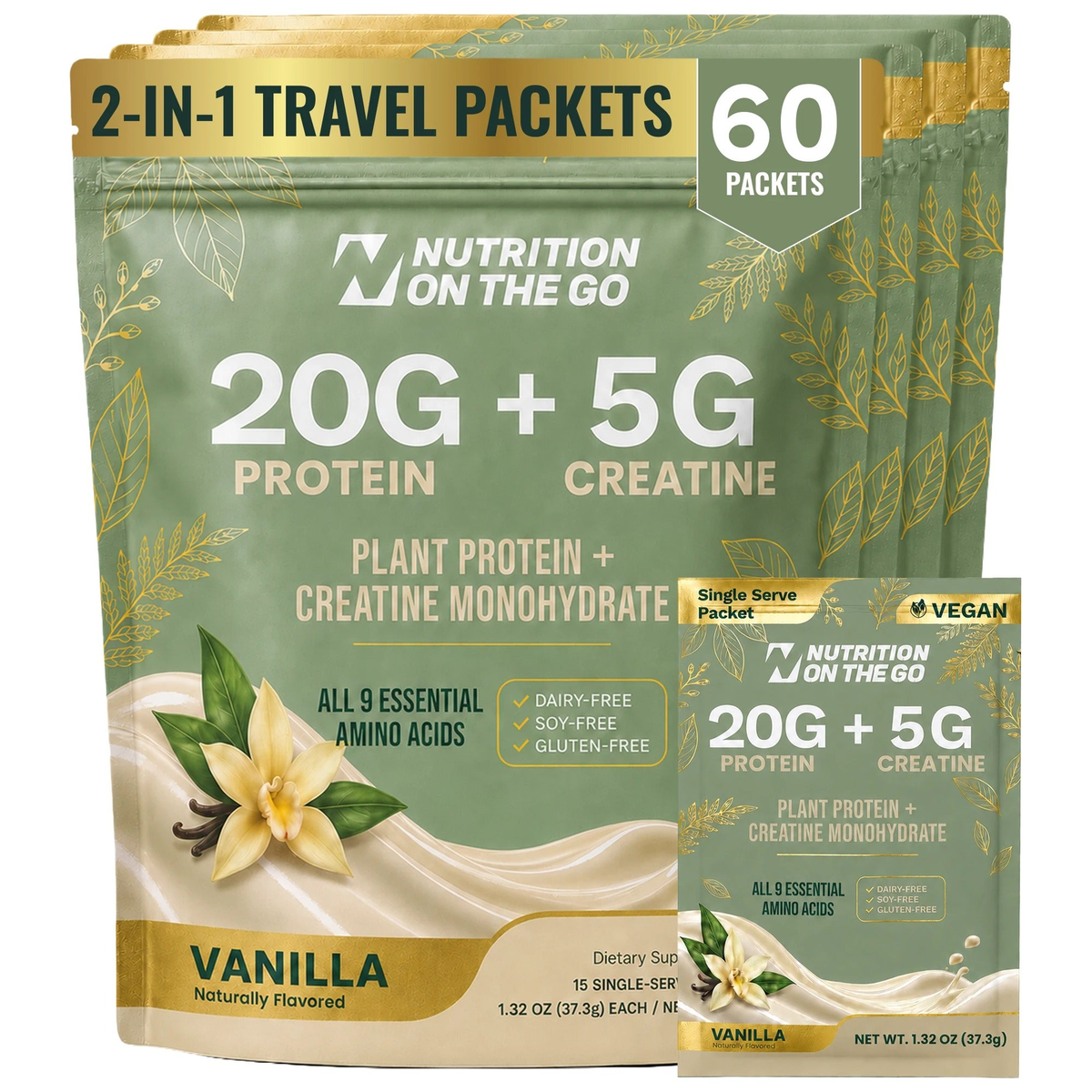2-in-1 Vegan Protein + Creatine Travel Packets