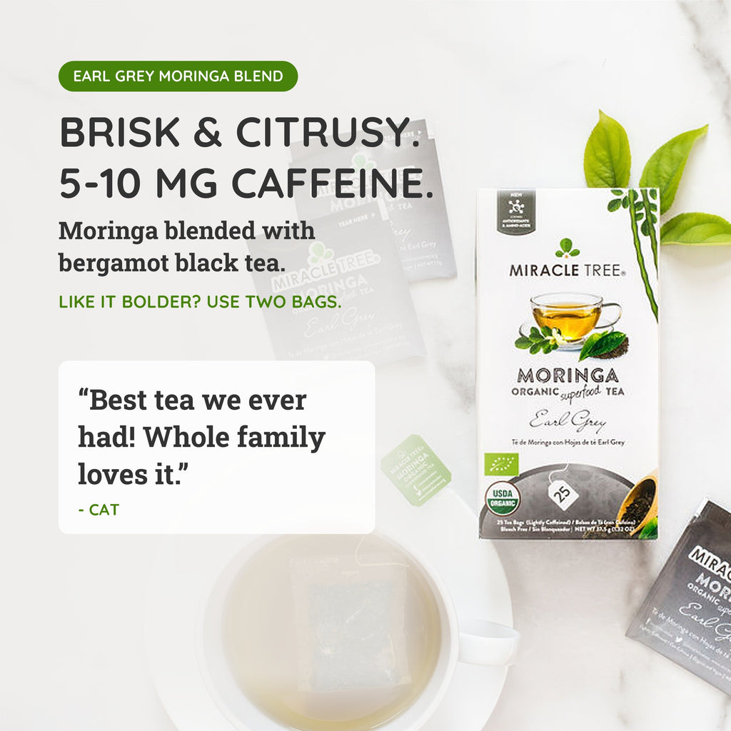 Organic Moringa Tea - Earl Grey - Lightly Caffeinated Herbal Tea