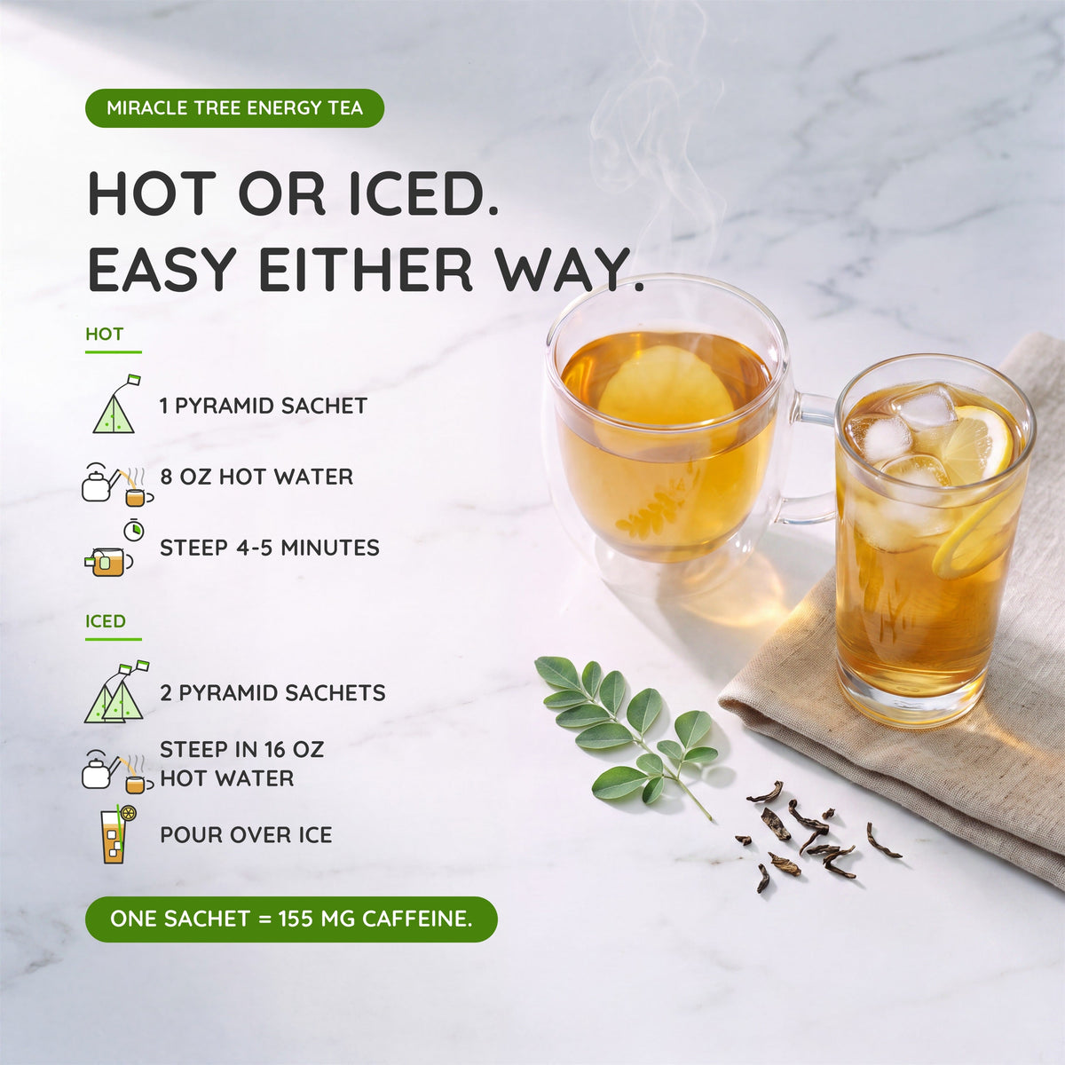 Organic Moringa Energy Tea - Vanilla Oolong Grape - Natural Coffee Alternative