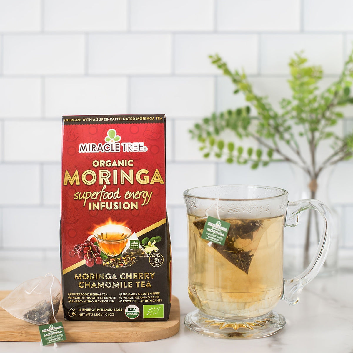 Organic Moringa Energy Tea - Cherry Chamomile - Natural Coffee Alternative