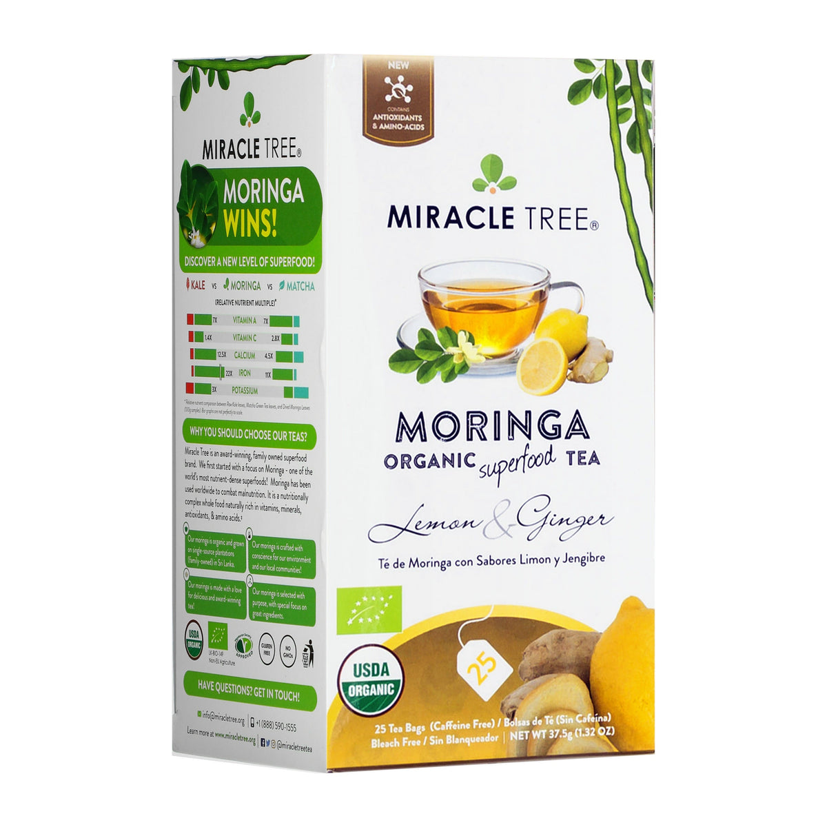 Organic Moringa Tea - Lemon & Ginger - Caffeine-Free Herbal Tea