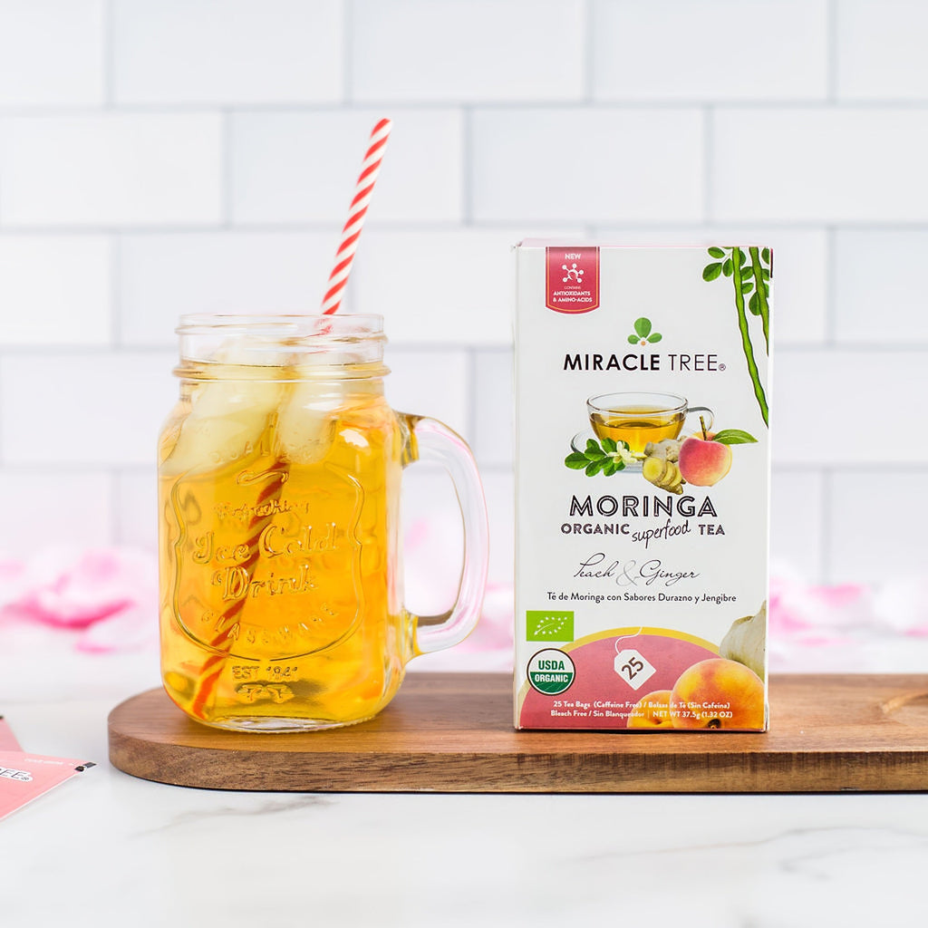 Organic Moringa Tea - Peach & Ginger - Caffeine-Free Herbal Tea