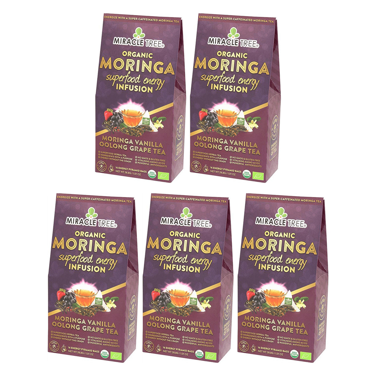 Organic Moringa Energy Tea - Vanilla Oolong Grape - Natural Coffee Alternative