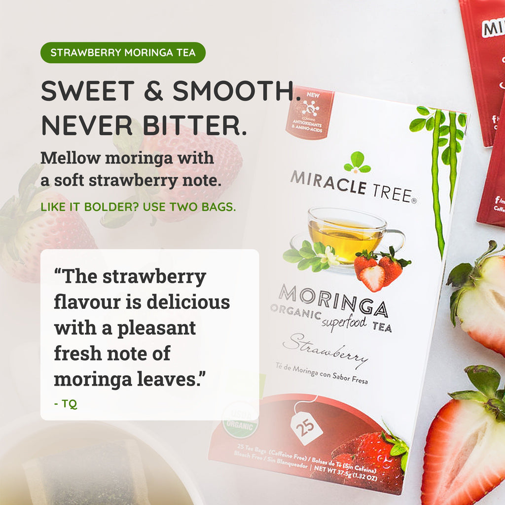 Organic Moringa Tea - Strawberry - Caffeine-Free Herbal Tea